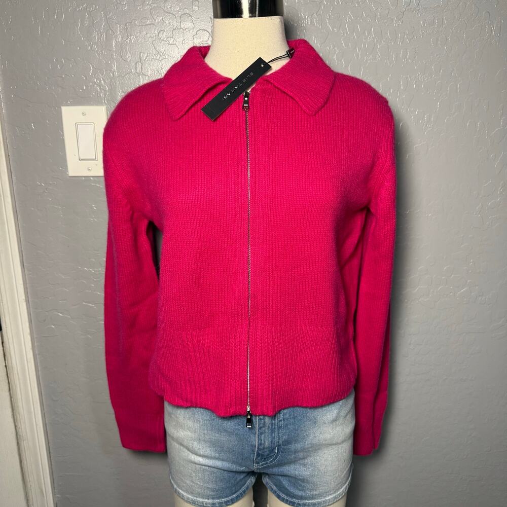NWT Elie Tahari Cashmere Zip Cropped Rose Cardigan, L